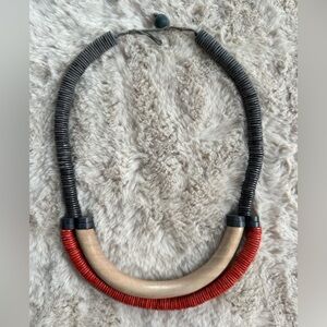 Boho Artisan Statement Necklace | Wood + Heishi Beads | Adjustable